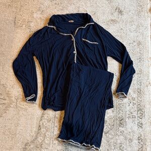 Eberjey Frida Tencel Navy Blue Pajama Set with White whipstich Trim